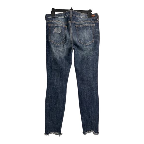 Sneak Peek Womens Jeans 11 Distressed Low Rise Blue Denim Pants Raw Hem - Picture 4 of 5